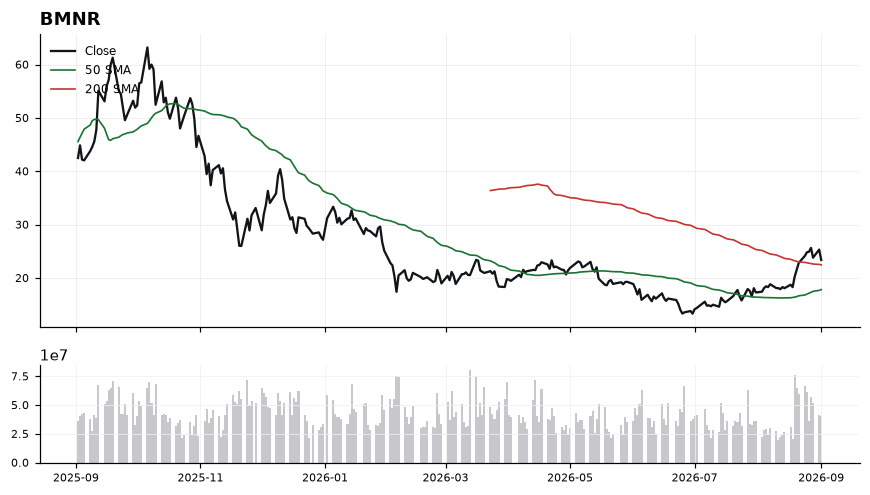 BMNR chart with 50 and 200 day moving averages